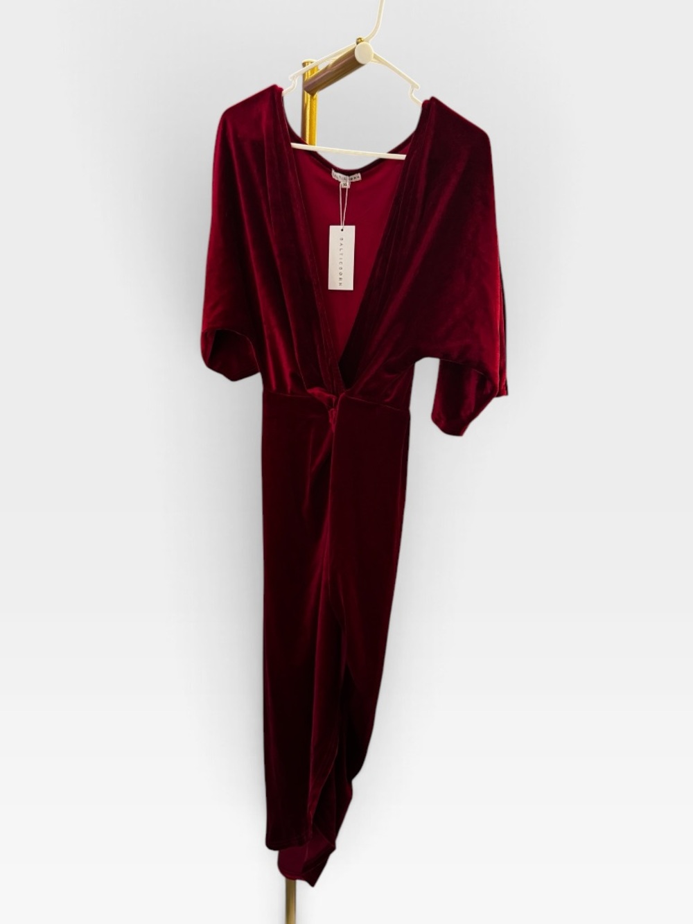 Baltic Born Brendyn Wine Velvet Ruched Midi Dress XL NWT